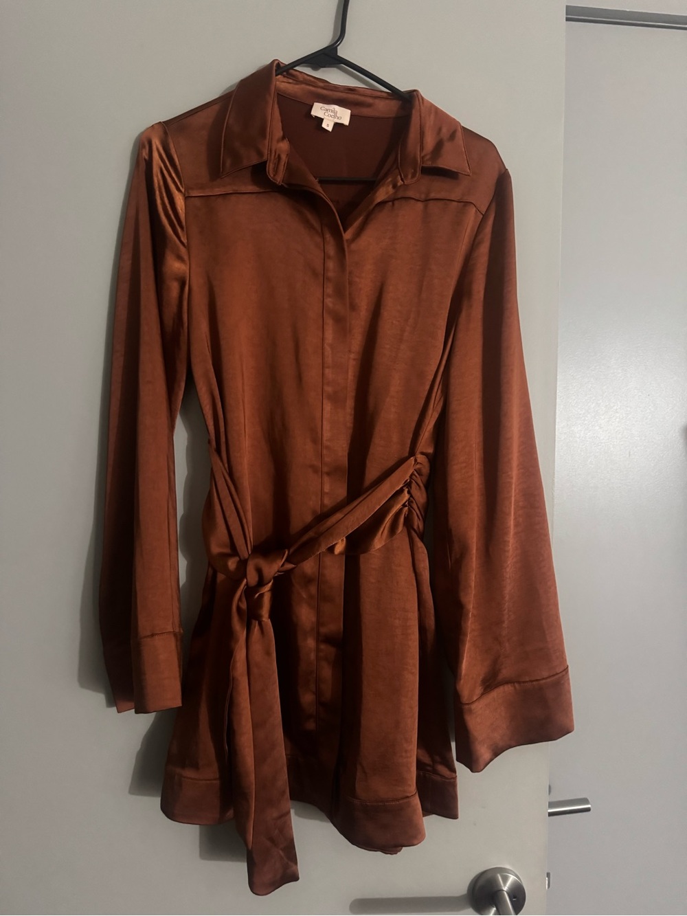 Camila Coelho Priscilla Mini Dress in Copper Brown Small - Picture 2 of 4